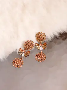 Bellofox White Gold-Plated Stone Studded Contemporary Drop Earrings