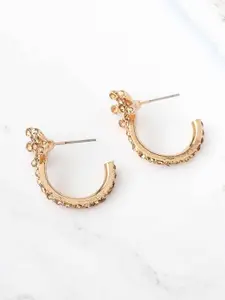 Bellofox Gold-Toned Gold-Plated Artificial Stones Studded Half Hoop Earrings