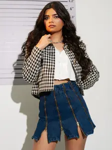 FREAKINS Blue Zip detail Pure Cotton A-Line Mini Skirt