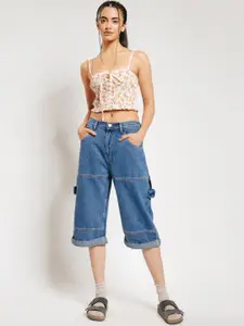 FREAKINS Women Mid-Rise Pure Cotton Denim Shorts