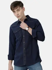 Double Two India Slim Spread Collar Cotton Denim Casual Shirt