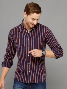 Double Two India Slim Vertical Stripes Button-Down Collar Cotton Casual Shirt