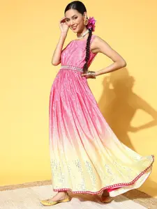 Inddus Embroidered Flared Maxi Dress