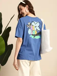 Mast & Harbour Printed Drop-Shoulder Sleeves Pure Cotton T-shirt