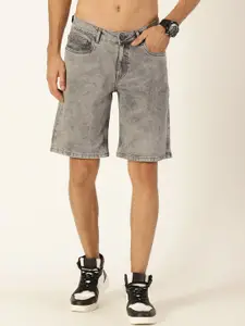 HERE&NOW Men Grey Washed Slim Fit Denim Shorts