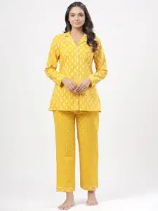 Sangria Yellow Floral Printed Pure Cotton Shirt With Trouser