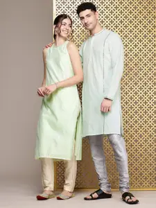 House of Pataudi Mirror Embroidery Jashn Kurta with Pintucks