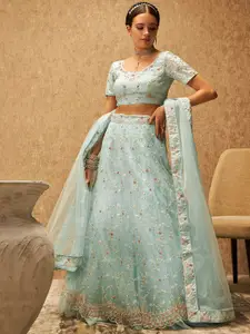 Soch Blue Embellished Beads And Stones Unstitched Lehenga With Blouse & Dupatta