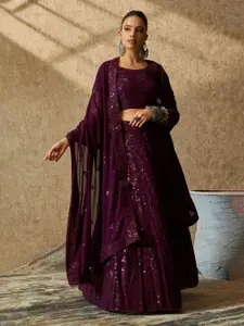 Soch Purple Embellished Sequinned Detail Unstitched Lehenga & Blouse With Dupatta