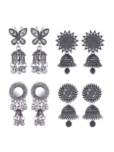 MEENAZ Set Of 4 Silver Plated Dome Shaped Jhumkas