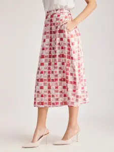 FableStreet Geometric Printed A-Line Midi Skirt