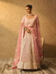 Soch Pink Embellished Beads and Stones Unstitched Net Lehenga & Blouse With Dupatta