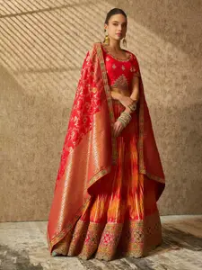 Soch Red Embroidered Unstitched Lehenga & Blouse With Dupatta