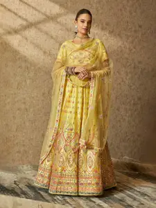 Soch Yellow Embellished Mirror Work Unstitched Lehenga & Blouse With Dupatta
