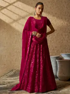 Soch Fuchsia Embellished Sequinned Unstitched Lehenga & Blouse With Dupatta
