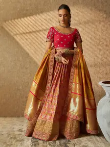 Soch Floral Embroidered Unstitched Lehenga & Blouse With Dupatta