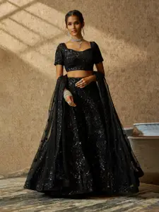 Soch Black Embellished Sequinned Unstitched Lehenga & Blouse With Dupatta