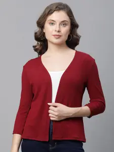 UnaOne Three-Quarter Sleeves Cotton Open Front Shrug