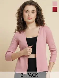 UnaOne Pack Of 2 Three-Quarter Sleeves Cotton Open Front Shrug