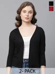 UnaOne Pack Of 2 Three-Quarter Sleeves Cotton Open Front Shrug