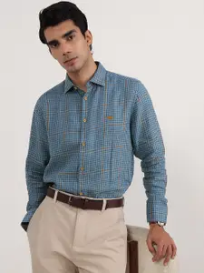 Andamen Premium Micro Checked Cutaway Collar Linen Formal Shirt