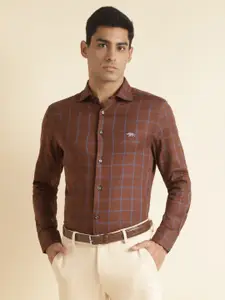 Andamen Premium Slim Fit Windowpane Checks Cutaway Collar Cotton Formal Shirt