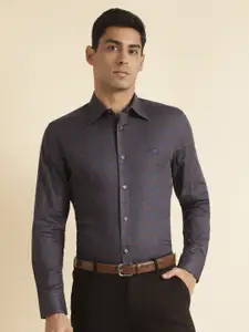 Andamen Premium Slim Fit Tartan Checks Spread Collar Long Sleeves Cotton Formal Shirt