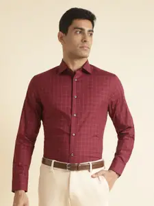 Andamen Premium Slim Fit Grid Tattersall Checked Cutaway Collar Cotton Formal Shirt