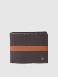 Van Heusen Men Solid Leather Two Fold Wallet With Striped Applique Detail