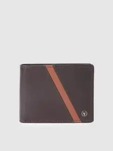 Van Heusen Men Abstract Textured Leather Two Fold Wallet With Striped Applique Detail