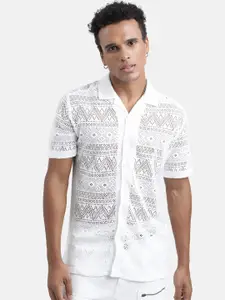 Bene Kleed Self Design Cuban Collar Casual Shirt