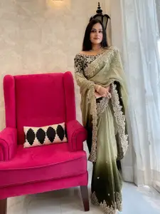 Anouk Green Floral Embroidered Saree