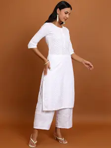 Vishudh Woven Design Round Neck Straight Kurta
