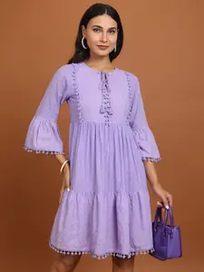 Vishudh Lavender Floral Embroidered A-Line Dress