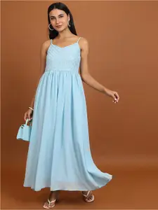 Vishudh Blue Sequined Shoulder Strapped Maxi Dress