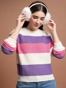 Tokyo Talkies Pink Colourblocked Acrylic Pullover