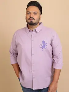 HIGHLANDER Plus Size Lavender Spread Collar Long Sleeves Cotton Casual Shirt