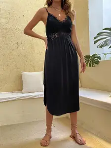 StyleCast Black Shoulder Straps Lace Inserts Empire Midi Dress