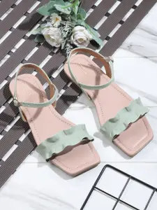 Gibelle Wave Detail Open Toe Flats With Buckle Closure