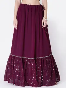 studio rasa Embellished Detailed Flared Maxi Ethnic Skirt With Can-Can