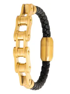 bodha Men Braided Leather Gold-Plated Wraparound Bracelet