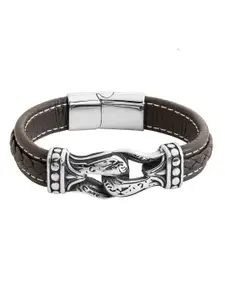 bodha Men Silver-Plated Leather Bangle-Style Bracelet