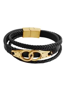 bodha Men Leather Gold-Plated Wraparound Bracelet