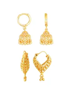 Vighnaharta Set of 2 Gold Plated Hoop Earrings & Jhumkas