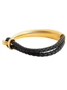 bodha Men Gold-Plated Leather Wraparound Bracelet