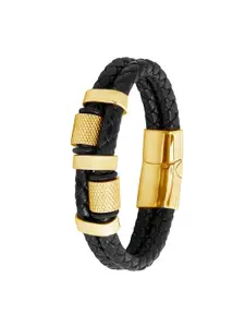 bodha Men Leather Gold-Plated Wraparound Bracelet