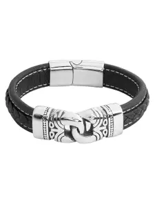 bodha Men Leather Silver-Plated Wraparound Bracelet