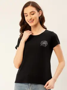 ether Black Graphic Printed Round Neck Short Sleeves Cotton Regular T-shirt
