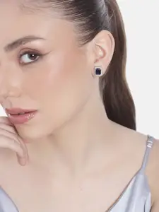 Estele Rhodium-Plated CZ Square Studs