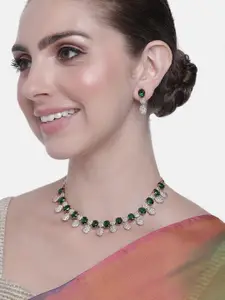 Estele Women Rose Gold-Plated CZ Studded Necklace with Earrings